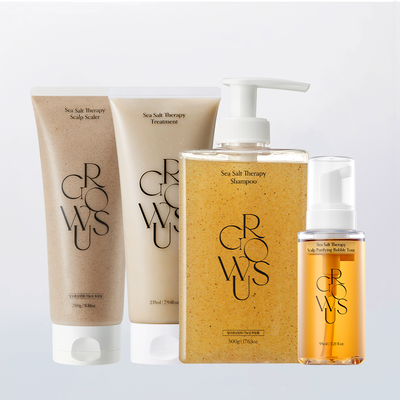 GROWUS Sea Salt Therapy Shampoo, Scalp Scaler, Treatment & Bubble Tonic Set