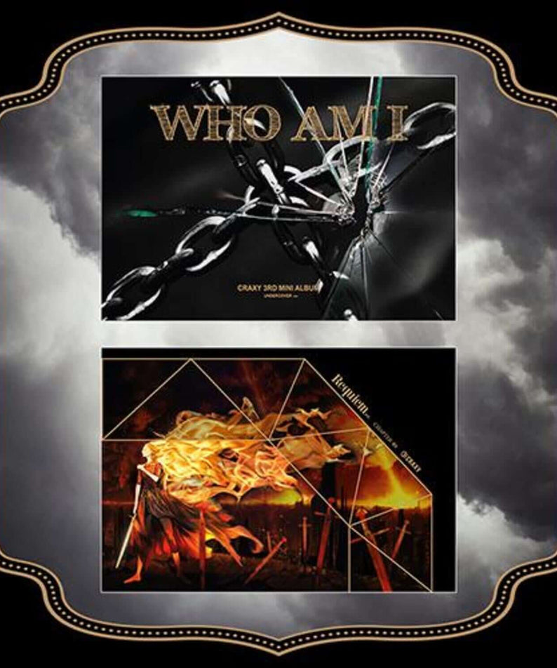 CRAXY - WHO AM I (Set of 2) - Album Kpop, coffret complet avec visuels noirs et feu, brand CRAXY, style Kpop