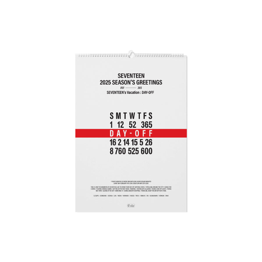 SEVENTEEN 2025 Calendrier Mural — Day-off