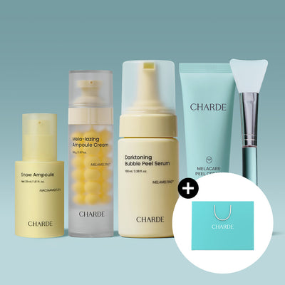 CHARDE Snow Ampoule, Mela-lazing Ampoule Cream, Darktoning Bubble Peel Serum & Melacare Peel Cream Mask & Brush Set