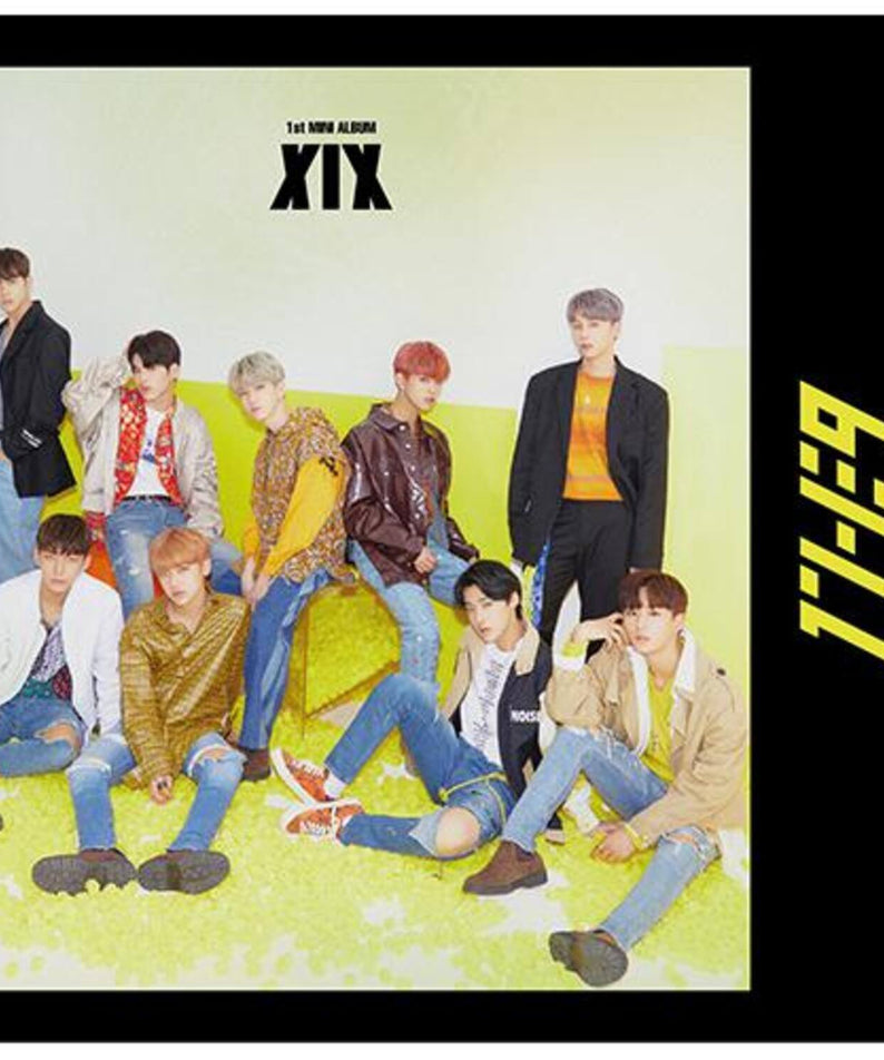 1THE9 - 1st Album [XIX] - Album Kpop : couverture avec 1THE9 en poses, fond jaune, pour fans de l’album