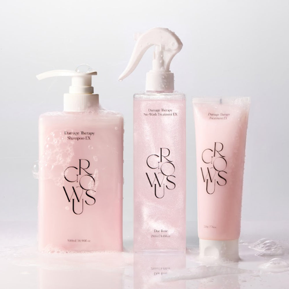 GROWUS Damage Therapy Shampoo EX, Treatment EX & No-Wash Treatment EX Set - coffret soin capillaire coréen