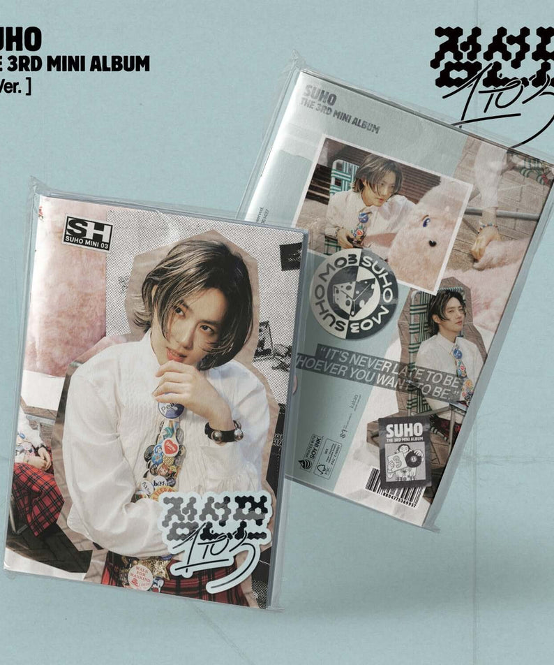SUHO - 3rd Album [1 to 3] (? Ver.) - Album Kpop, packshot sur fond bleu, photo SUHO et pochettes du 3e mini album