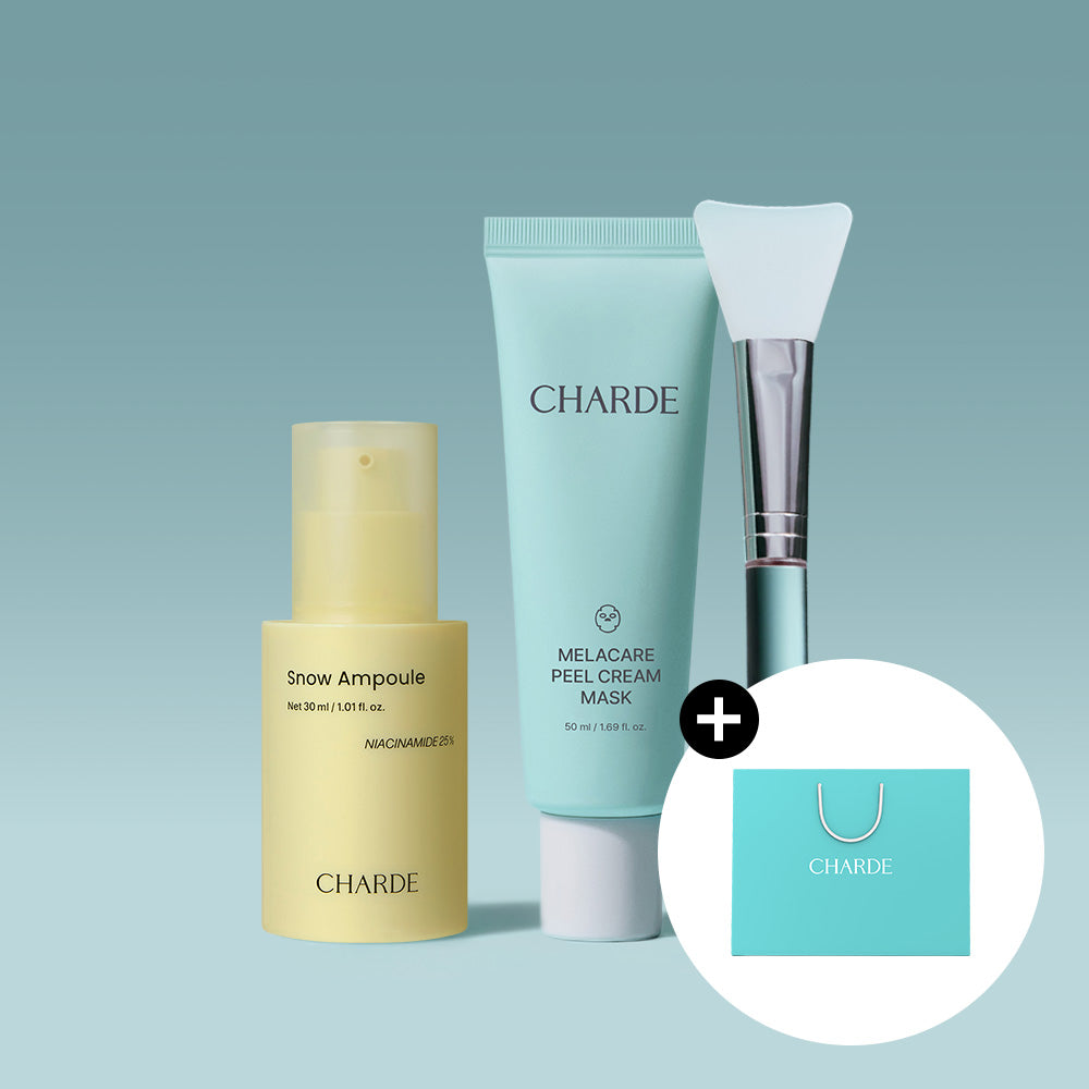 CHARDE Snow Ampoule & Melacare Peel Cream Mask & Brush Set - coffret soin visage coréen