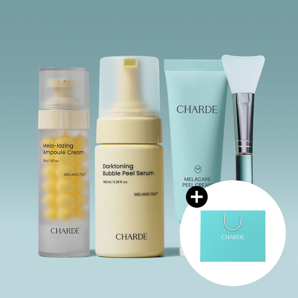 CHARDE Mela-lazing Ampoule Cream, Darktoning Bubble Peel Serum & Melacare Peel Cream Mask & Brush Set - coffret soin visage coréen