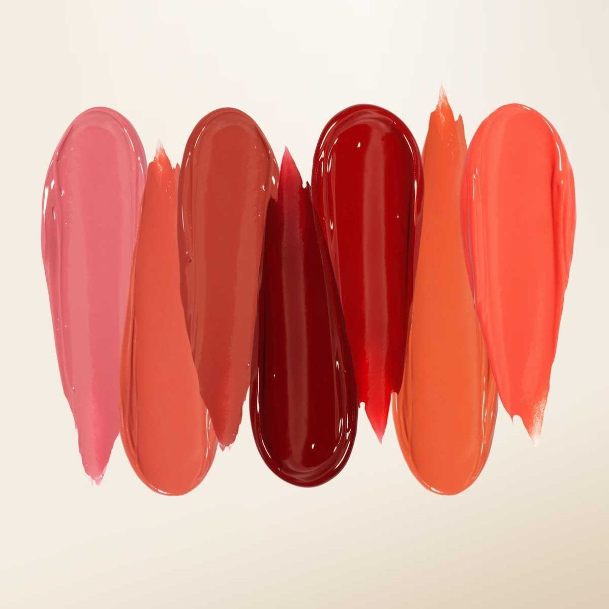 3CE Glaze Lip Tint 7 Shades de 3CE, présentés sur fond clair avec plusieurs teintes brillantes en gros plan.