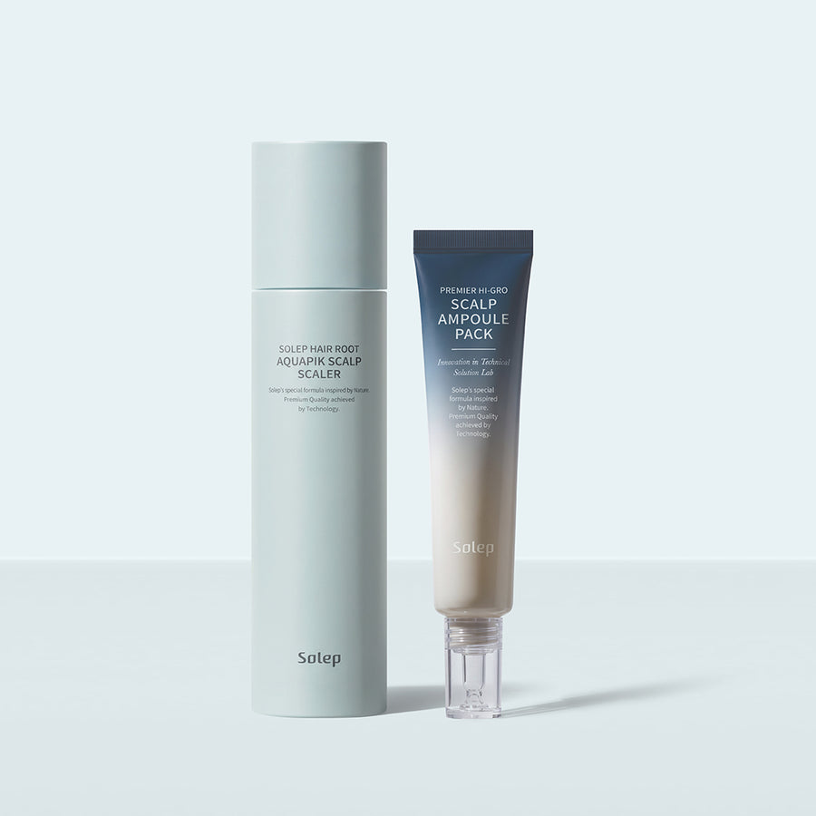 SOLEP Hair Root Aquapik Scalp Scaler & Premier Hi-Gro Scalp Ampoule Pack Set