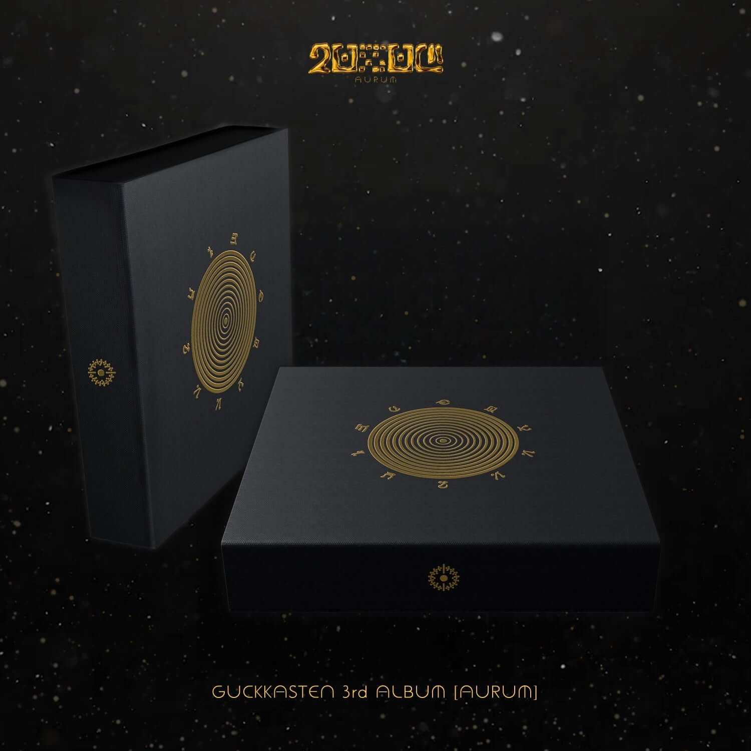 GUCKKASTEN - 3rd Album [AURUM] (AURUM VER.) - Album Kpop : coffret noir doré, design tourbillons, ambiance spatiale.
