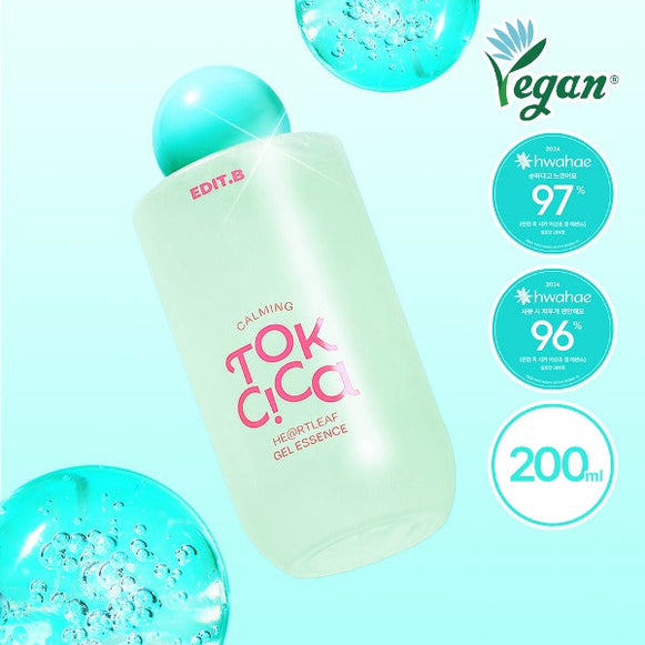 EDIT.B Calming Tok Cica Heartleaf Gel Essence 200ml en stock sur Ma Petite Corée