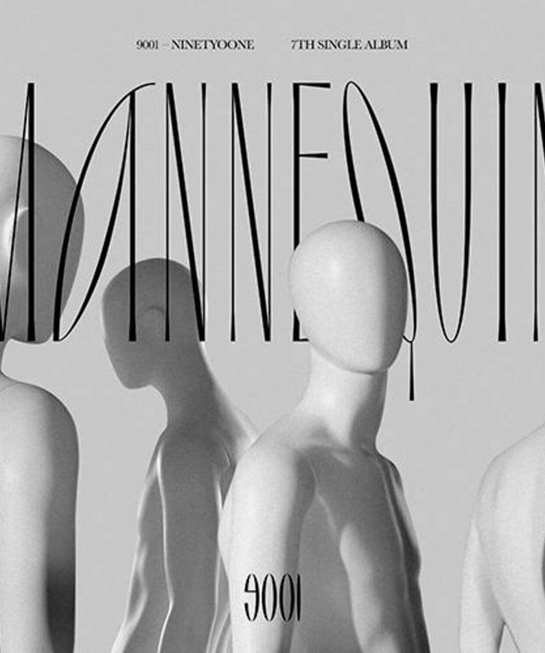 9001 (NINETY O ONE) - 7TH [Mannequin] - Album Kpop, visuel à mannequin blanc stylisé en studio, typographie noire.