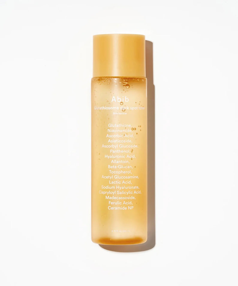 ABIB Glutathiosome Dark Spot Toner Skin Booster 200ml, flacon doré sur fond blanc, marque ABIB, visuel produit
