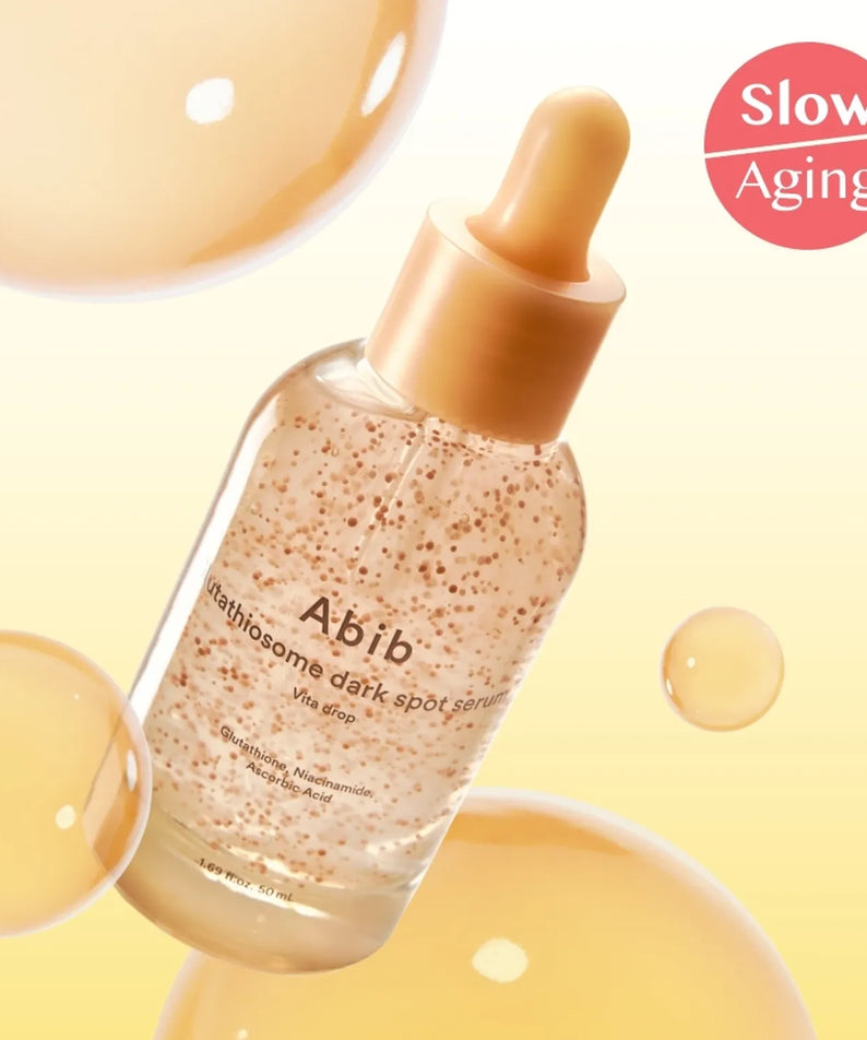 ABIB Glutathiosome Spot Serum Vita Drops 50ml de la marque ABIB, sérum gouttes sur fond crème, effet slow aging.