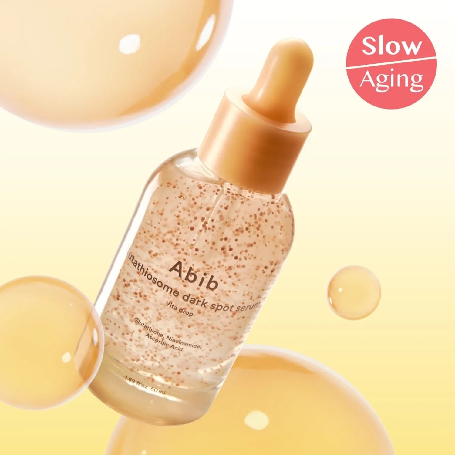 ABIB Glutathiosome Spot Serum Vita Drops 50ml de la marque ABIB, sérum gouttes sur fond crème, effet slow aging.