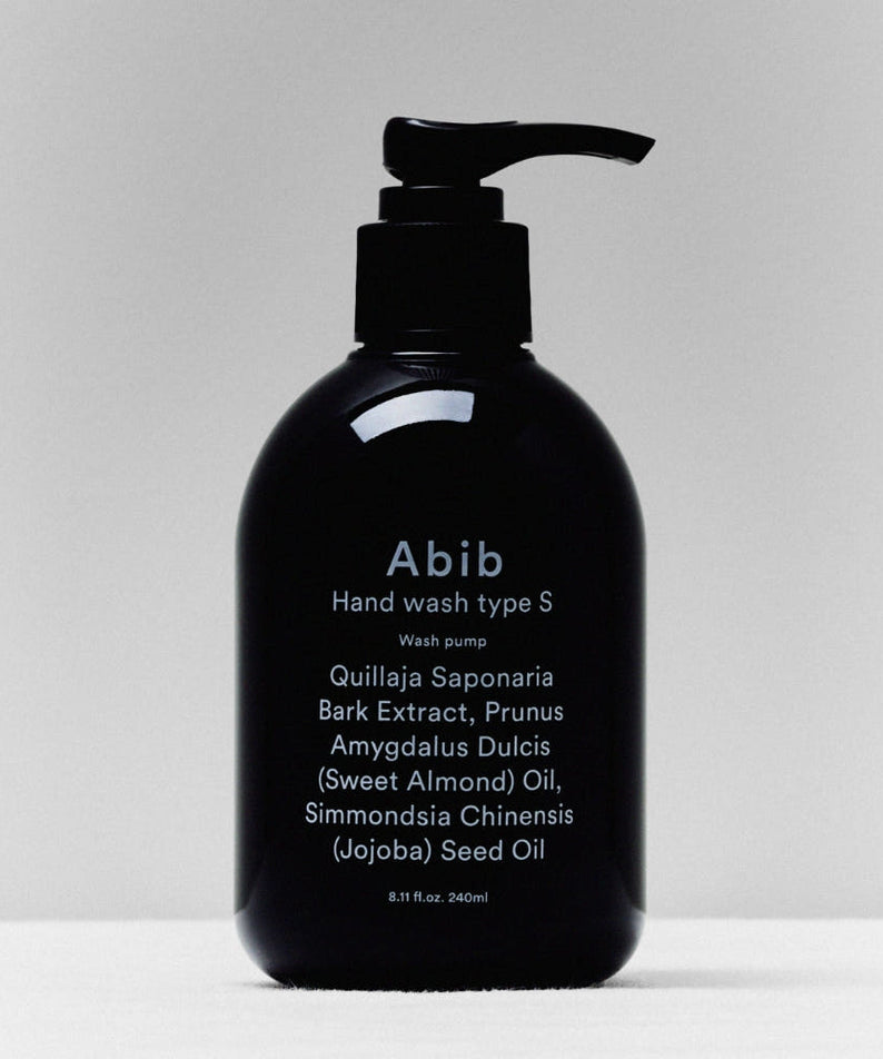 ABIB  Hand Wash Type S Wash Pump 240ml, gel nettoyant mains Abib noir sur fond clair, pompe visible.