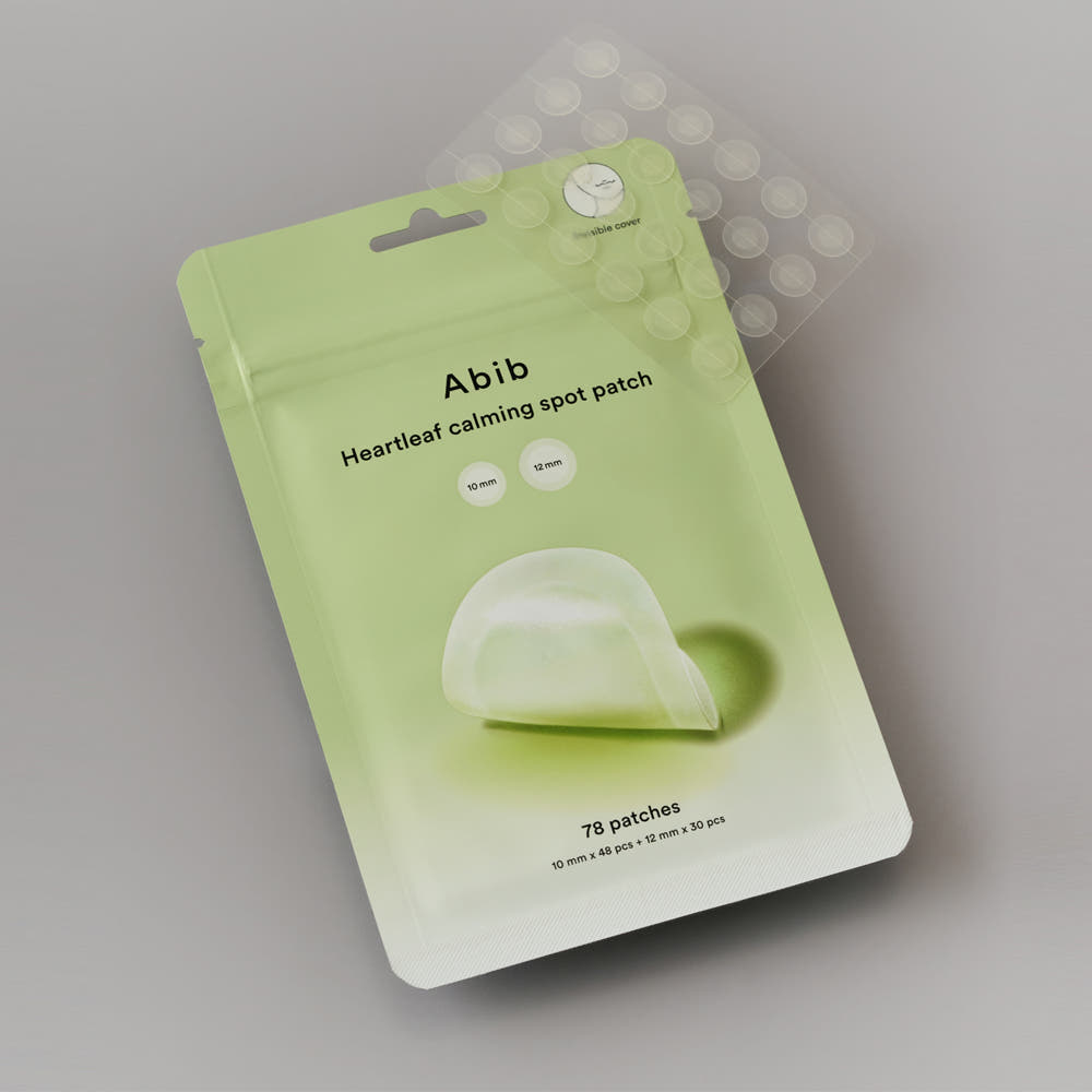ABIB  Heartleaf Calming Spot Patch 78 Patches, patchs anti-imperfections sur emballage vert, produit Abib