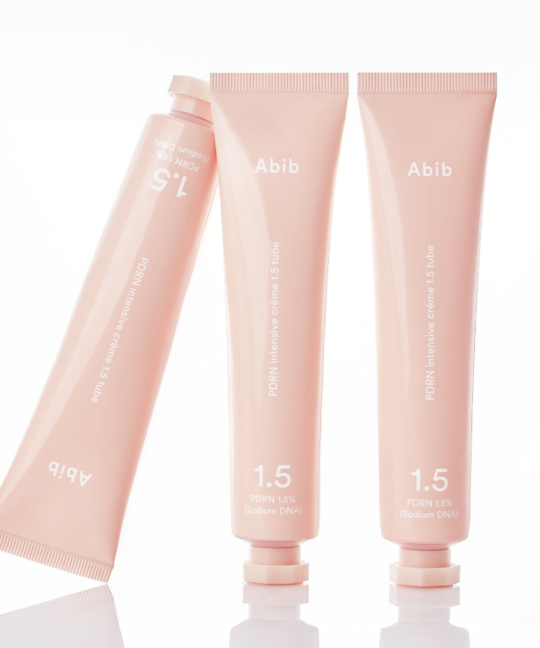 ABIB  PDRN Intensive Cream 1.5 Tubes 75ml, crèmes roses Abib sur fond clair, packs côte à côte