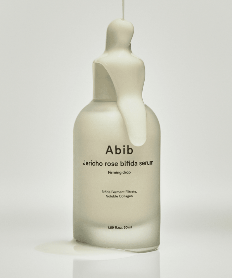 ABIB Resurrection Bifida Serum Firming Drops 50ml, flacon sur fond clair, marque Abib, style photo produit en studio.