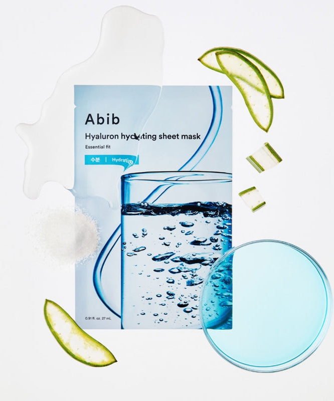 Masque visage ABIB Hyaluronic Acid Moisture Sheet Mask Essential Fit avec aloès et eau hydratante, soin cutané en profondeur.