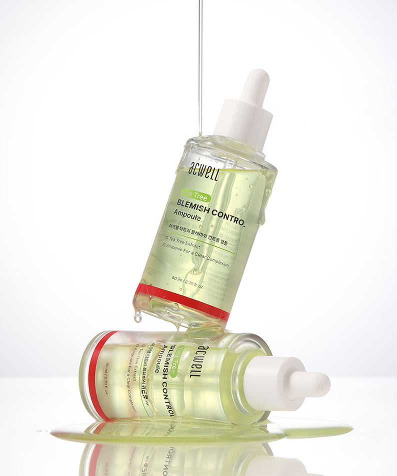 ACWELL Tea Tree Blemish Control PDRN Ampoule 80ml de la marque ACWELL, flacon vert sur fond blanc, gouttes/seringue