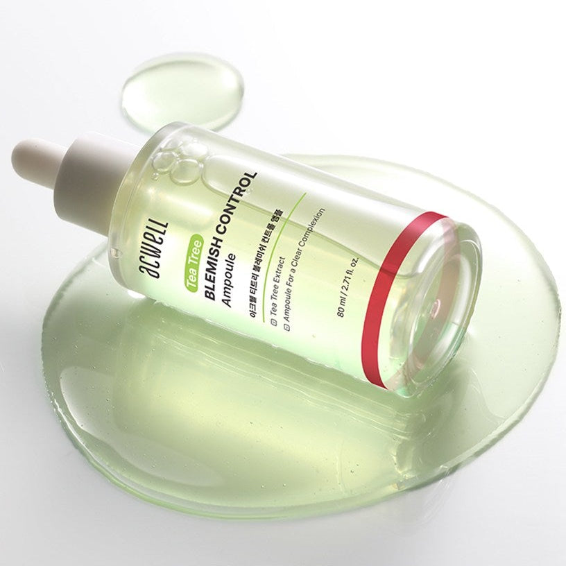 ACWELL Tea Tree Blemish Control PDRN Ampoule 80ml de la marque ACWELL, sur fond blanc, gouttes/gel éclaircissant anti-imperfections