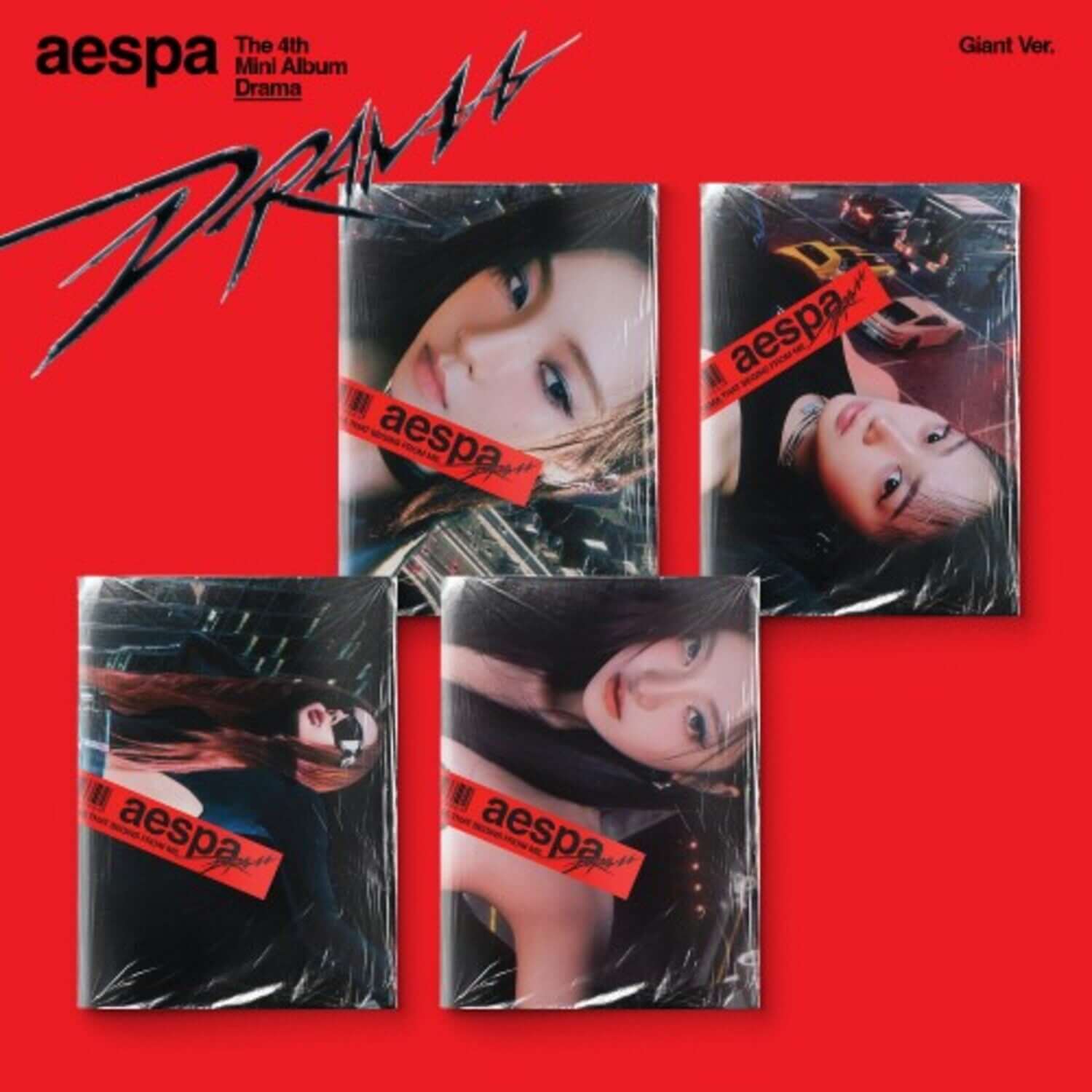 AESPA - 4th Album [Drama] (Giant ver.) (Random 1 of 4) - Album Kpop, visuel rouge avec 4 pochettes Giant ver.