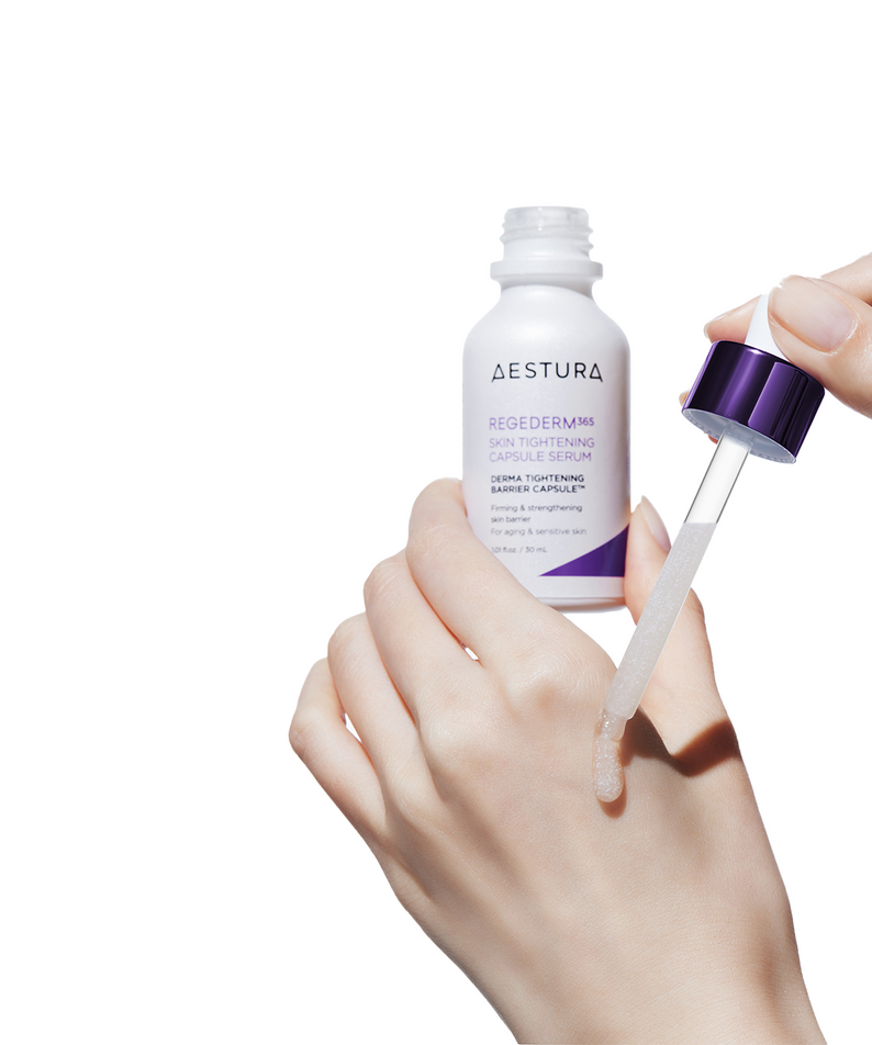 Application du AESTURA Rizederm 365 Skin Tightening Capsule Serum 30ml sur la peau, pour une peau raffermie et éclatante.