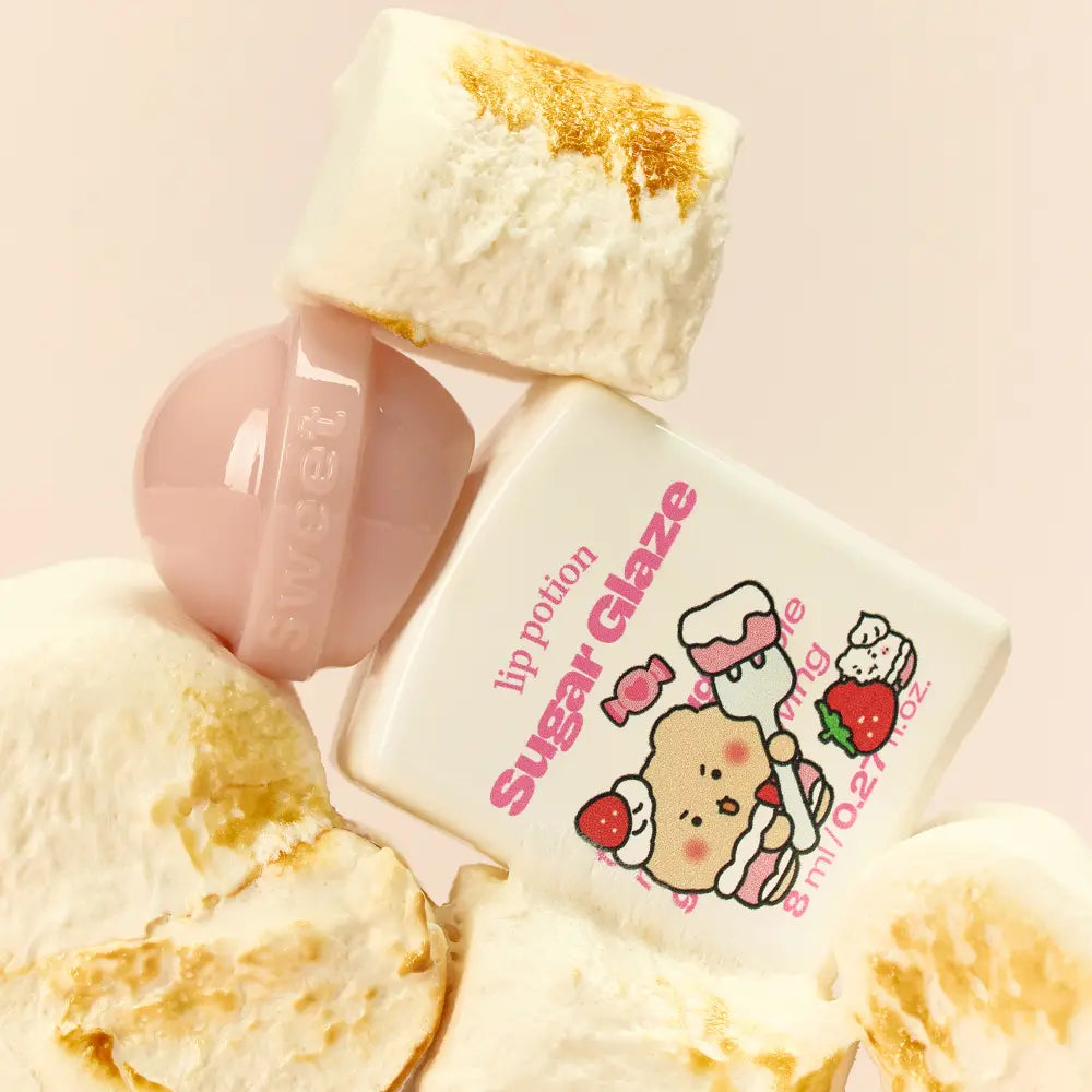 ALTERNATIVE STEREO Lip Potion Sugar Glaze Tint 8ml : tube maquillage, contexte gourmand avec éclats de sucre, image produit