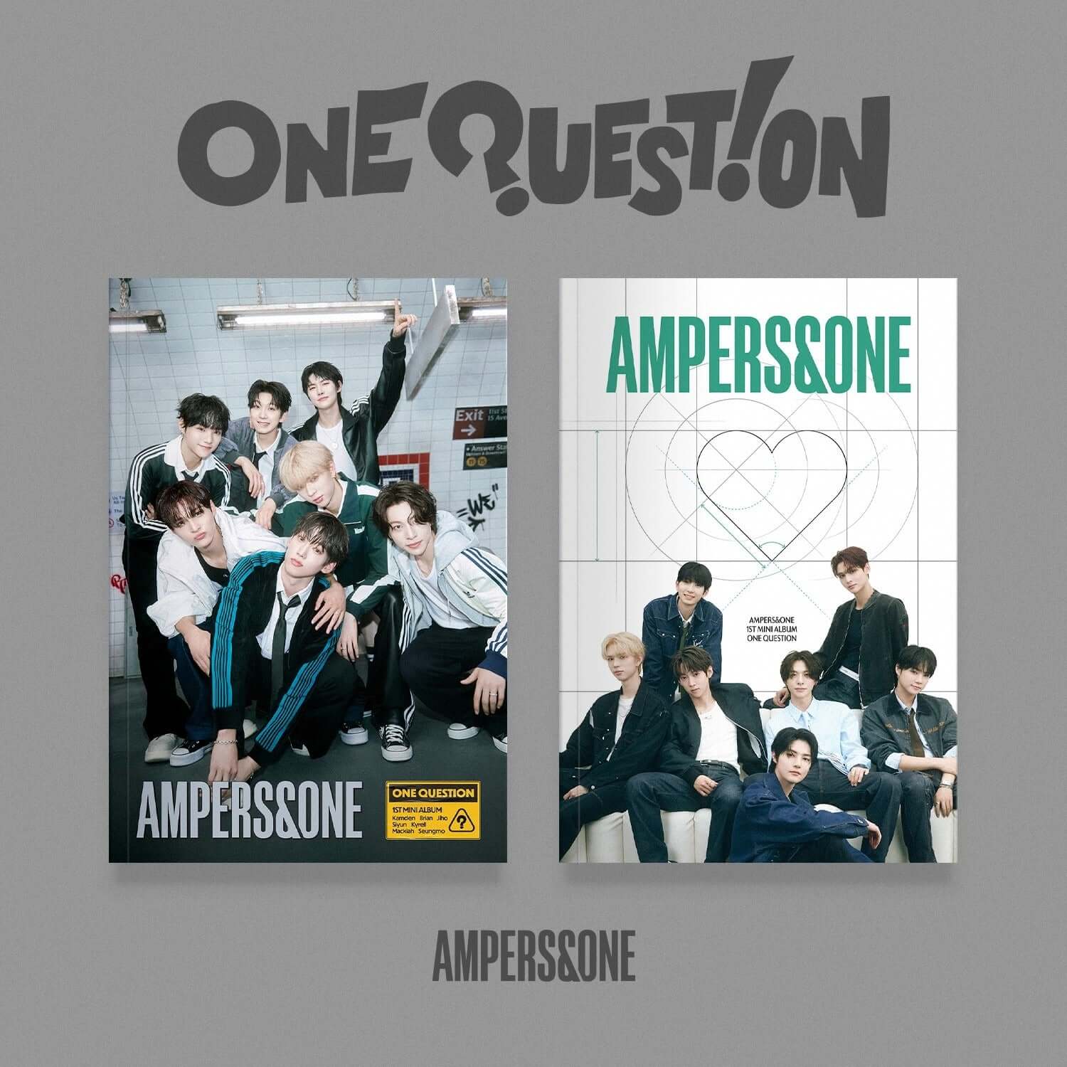 AMPERS&ONE - 1st Album[ONE QUESTION] (Set of 2) - Album Kpop, coffrets côte à côte avec photos du groupe AMPERS&ONE.