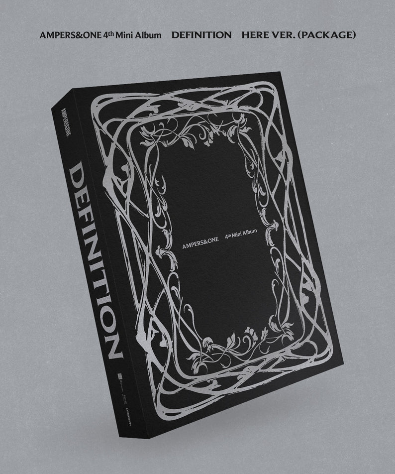 AMPERS&ONE - 4th Album [DEFINITION] HERE Ver.(CD) - Album Kpop, pochette noire et cadre ornemental sur fond gris