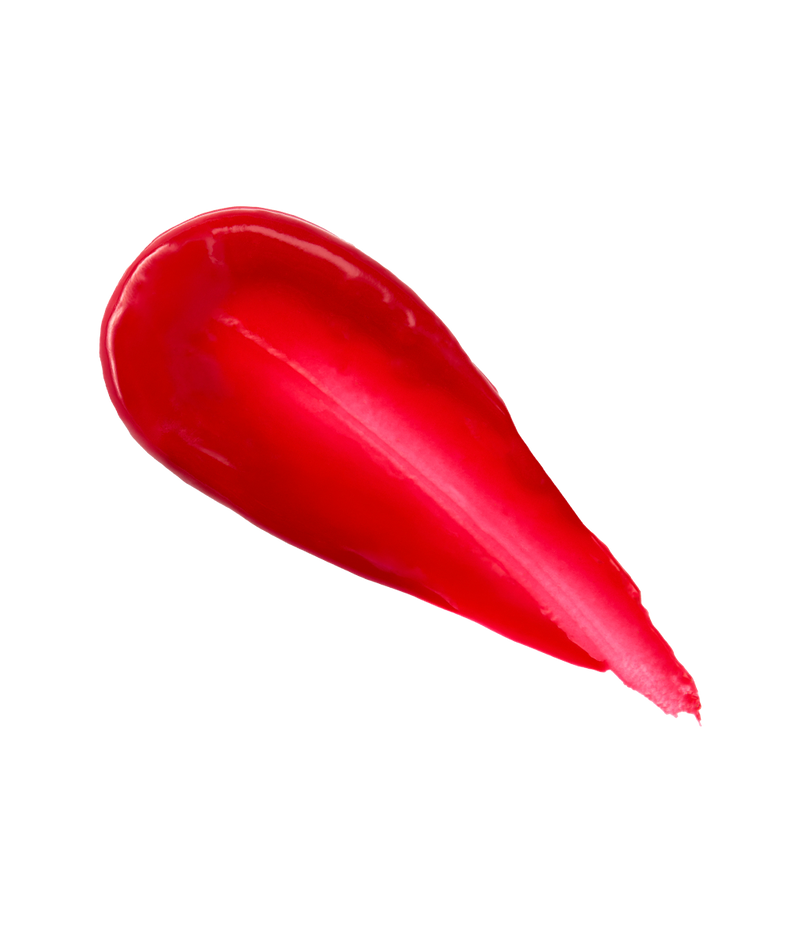 ANILLO Petal Glow Balm, baume rouge brillant sur fond noir, flacon produit isolé en studio.