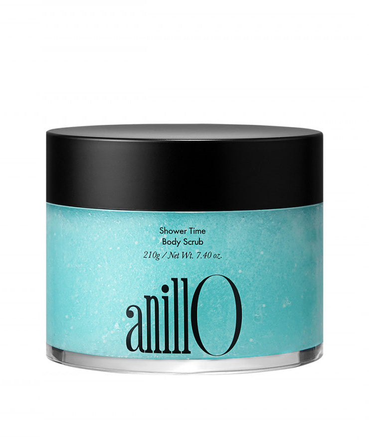 ANILLO Shower Time Body Scrub 210g : pot de gommage pour douche, photo produit sur fond clair, marque ANILLO.