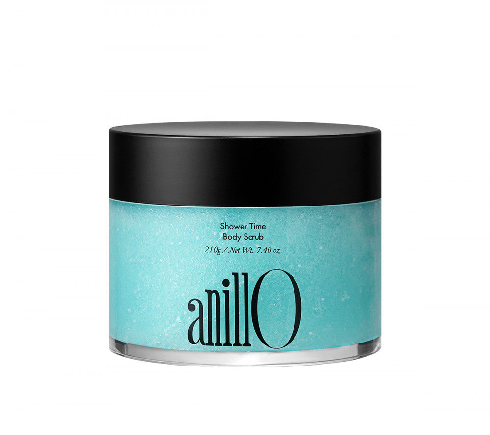 ANILLO Shower Time Body Scrub 210g : pot de gommage pour douche, photo produit sur fond clair, marque ANILLO.