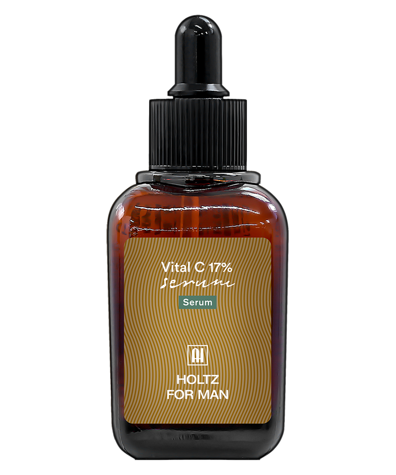 ANNA HOLTZ For Men Vitamin C Serum 60ml, flacon sérum Vital C 17% sur fond noir, marque ANNA HOLTZ