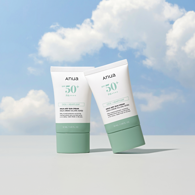 ANUA Cica + Heartleaf Airy Sun Cream SPF50+ PA++++ 50ml disponible sur Ma petite Coree, ton Eshop 100% K-beauty en direct de Seoul
