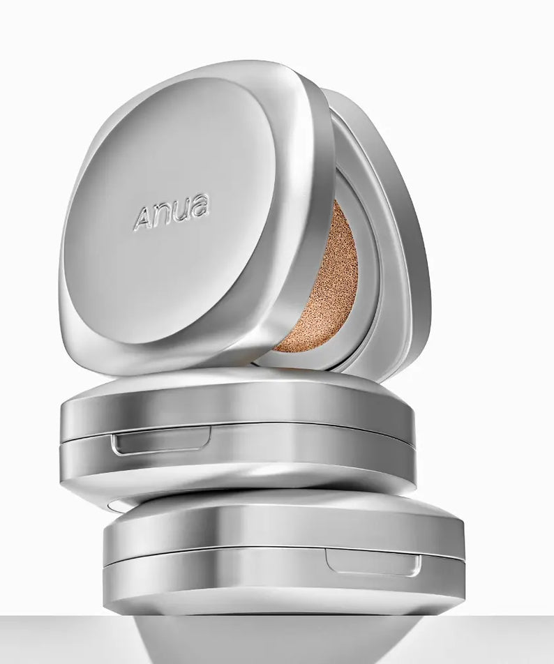 ANUA Gyul Cushion SPF50+PA+++, coussin de teint de la marque ANUA en packaging argent, sur fond blanc.