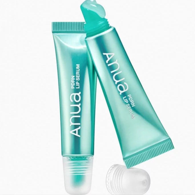 ANUA PDRN Lip Serum, tubes vert menthe de la marque ANUA, en gros plan sur fond clair.