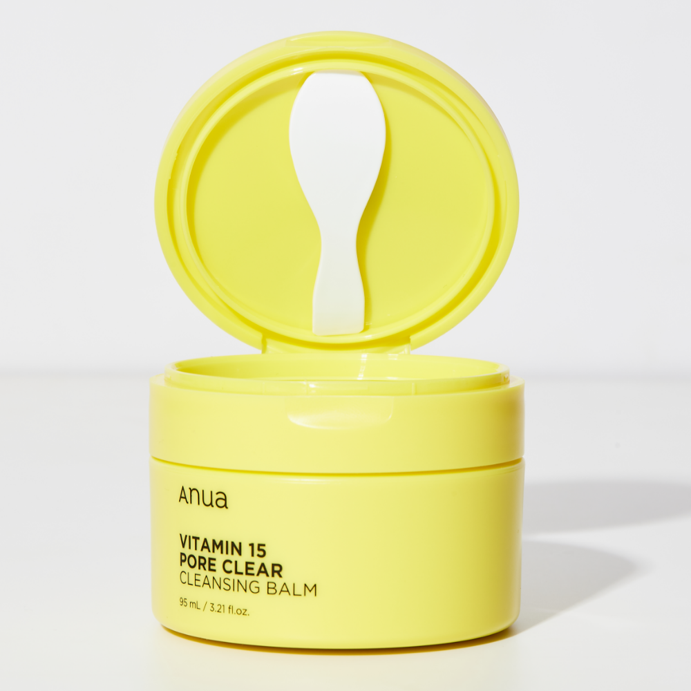 Décris l'image en français: ANUA Vitamin 15 Pore Clear Cleansing Balm 95ml de la marque ANUA, pot jaune sur fond clair.