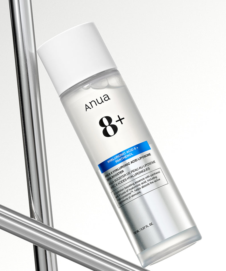 ANUA Hyaluronic Acid 8 + Panthenol Lipsome Skin Booster 150ml, flacon blanc sur fond clair, branding Anua visible.