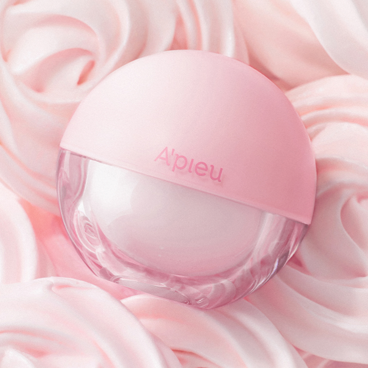 A'PIEU Waterlock Meringue Fluffy Tone-up Cream 20ml, marque A'PIEU, pot rose sur fond pétales roses, visuel beauté