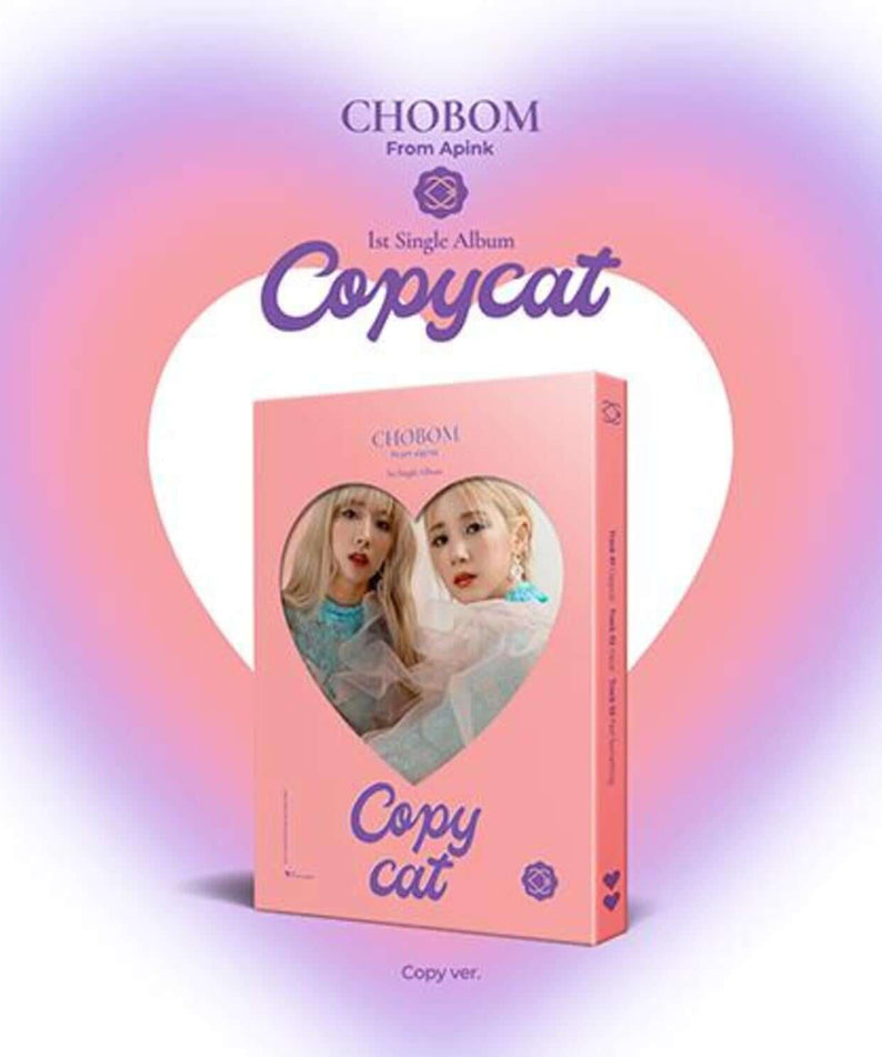 APINK - [Copycat] (1st )(Random 1 of 2) - Album Kpop : visuel du coffret rose CHOBOM sur fond pastel.