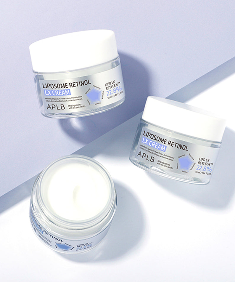 APLB Liposomal Retinol LX Cream 55ml de la marque APLB, crèmes pour le visage en flacons sur fond clair, lumière douce.