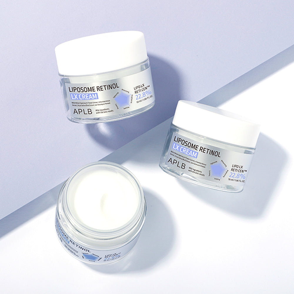 APLB Liposomal Retinol LX Cream 55ml de la marque APLB, crèmes pour le visage en flacons sur fond clair, lumière douce.