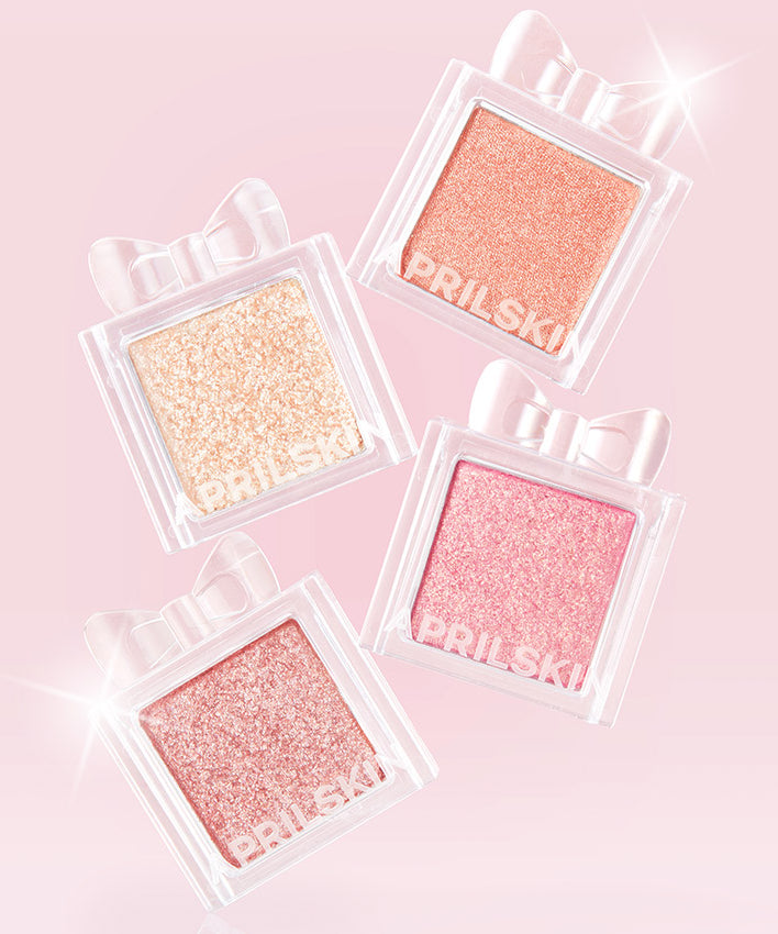 Fard à paupières APRILSKIN Slide Pocket Single Shadow avec quatre nuances chatoyantes sur fond rose clair.