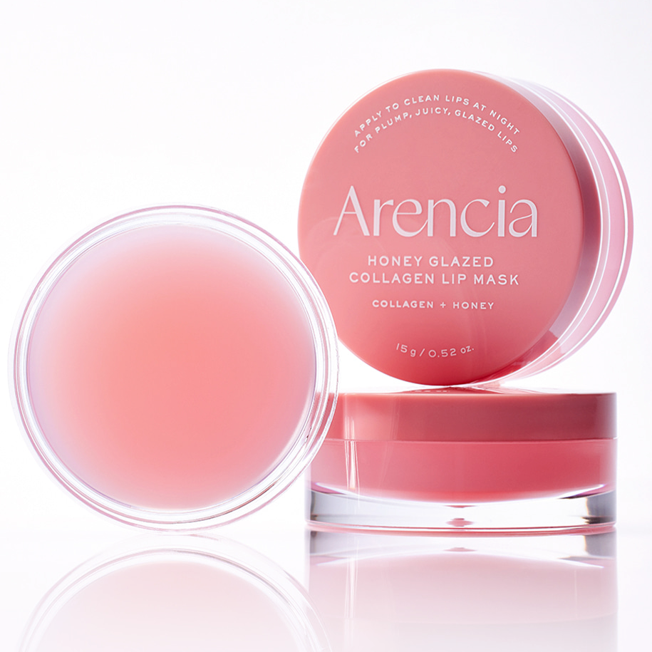 ARENCIA  Honey Glazed Collagen Lip Mask 15g : pot cosmétique de la marque Arencia, gelée miel, fond blanc clair.