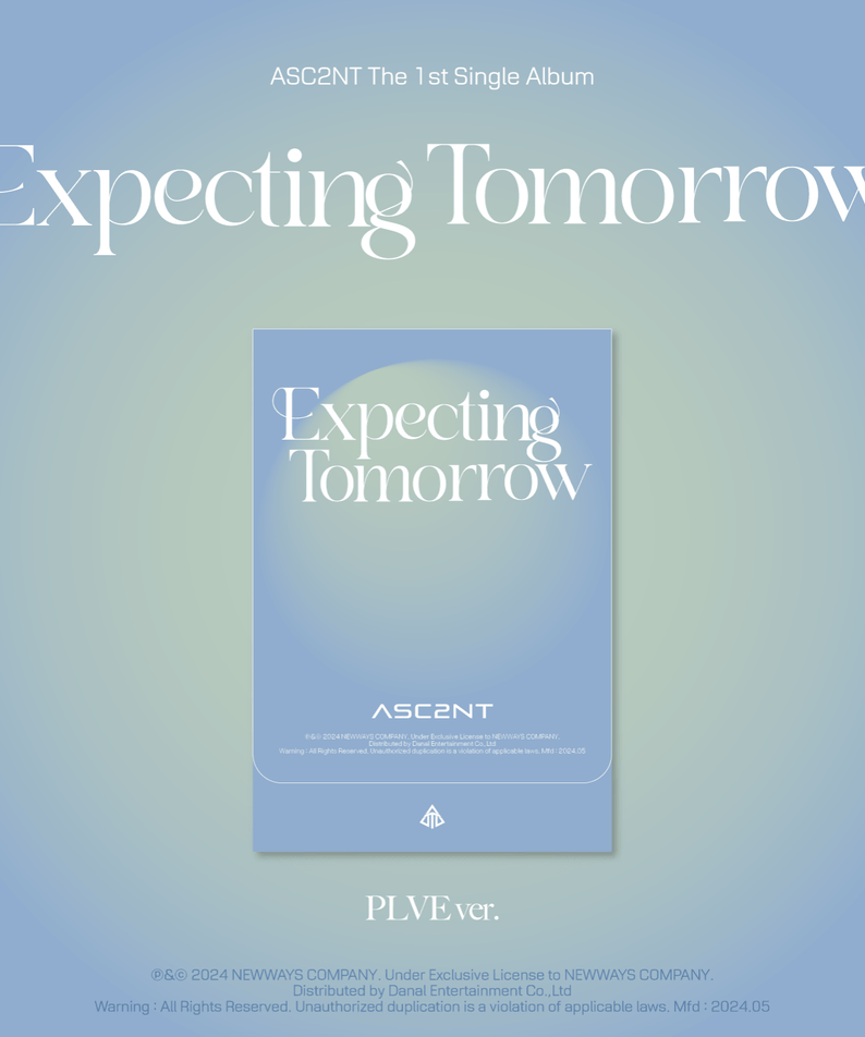 ASC2NT - 1st Album [Expecting Tomorrow] (PLVE ver.) - Album Kpop, visuel bleu ciel avec pochette et logo ASC2NT