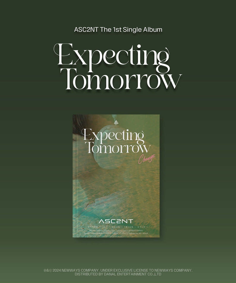 ASC2NT - 1st Single Album (Change VER.) - Album Kpop, couverture “Expecting Tomorrow”, visuel vert et texte typographique