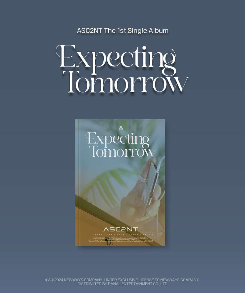 ASC2NT - 1st Single Album (Signal VER.) - Album Kpop, visuel “Expecting Tomorrow” sur fond bleu, pochette du produit