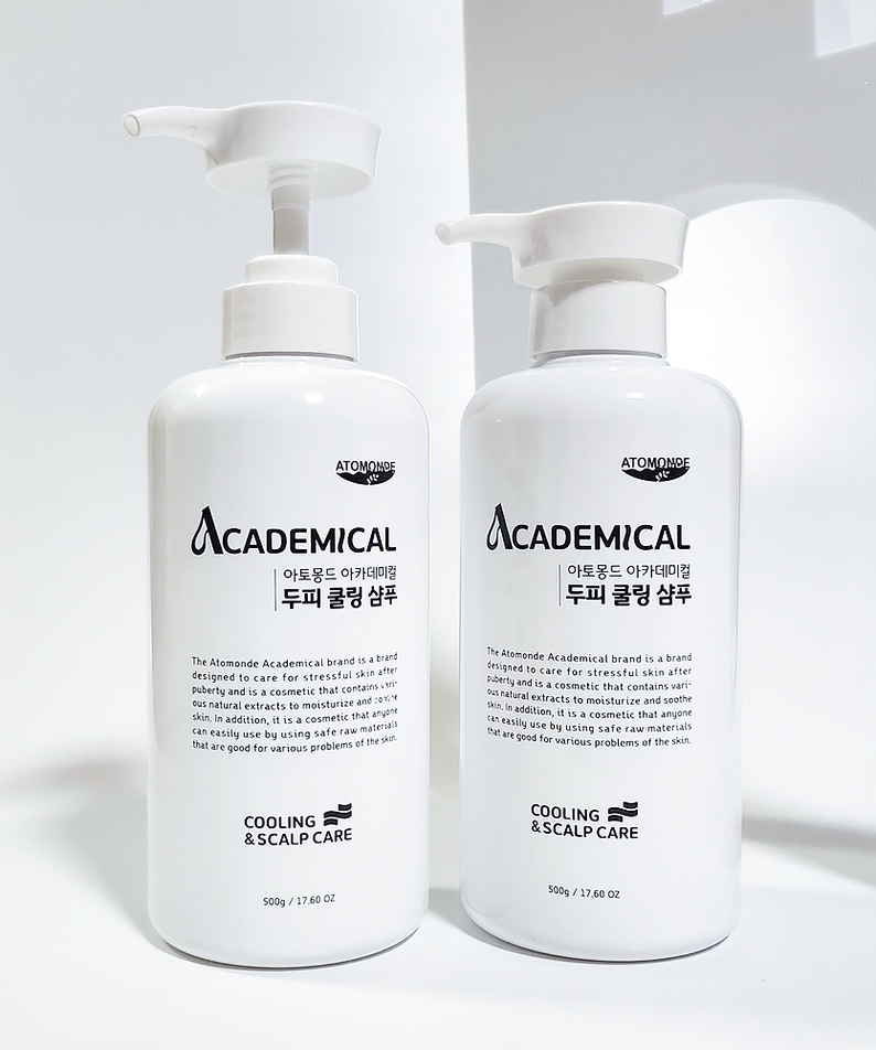 ATOMANDE Academic Scalp Cooling Shampoo 500ml de la marque ATOMANDE, flacons blancs sur fond minimal, contexte visuel soins capillaires