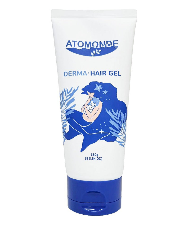 Tube de gel capillaire ATOMANDE Derma Hair Gel 160g en blanc et bleu, design élégant, soin des cheveux.