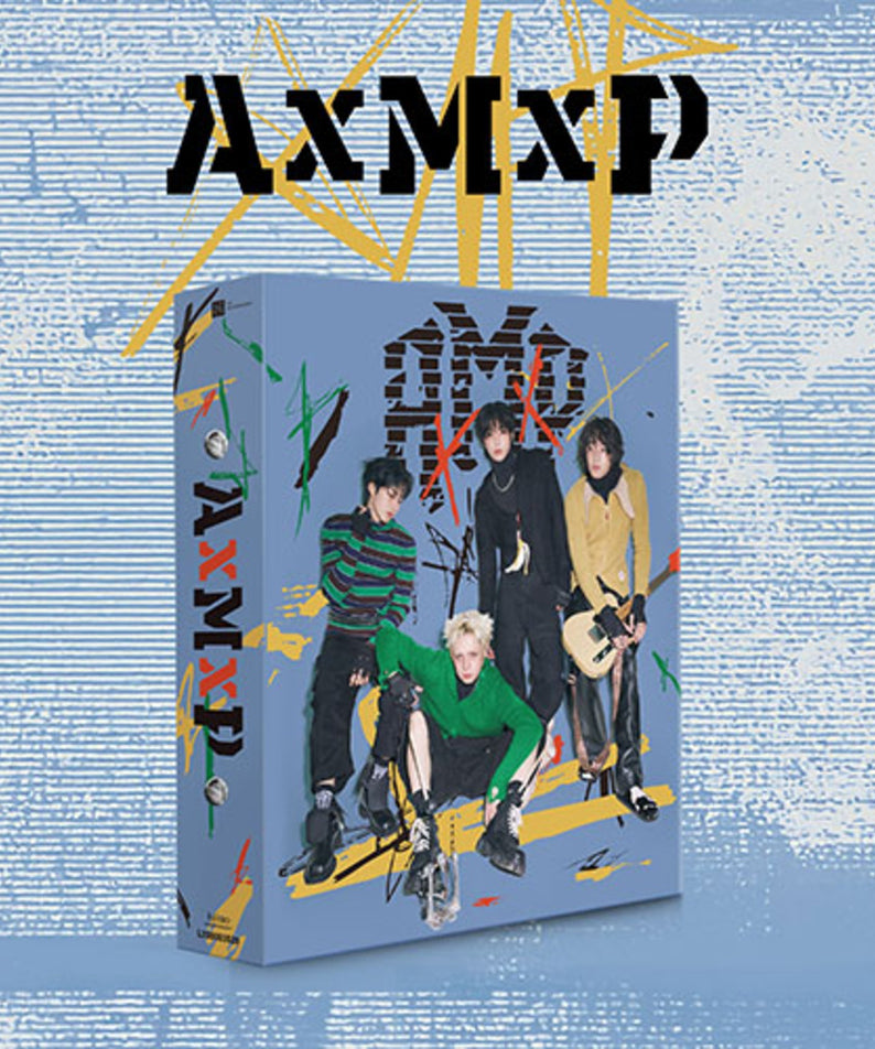AXMXP - 1ST MINI [Amplify My Way] (QUIET ver.) - Album Kpop AXMXP, pochette avec groupe sur fond bleu/grunge.